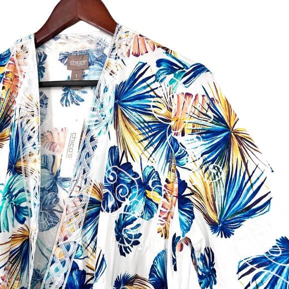 NEW Chicos Sz 1 Medium Jungle Palms Jacket Cover Up Blouse Shirt Top Tropical - Picture 6 of 9